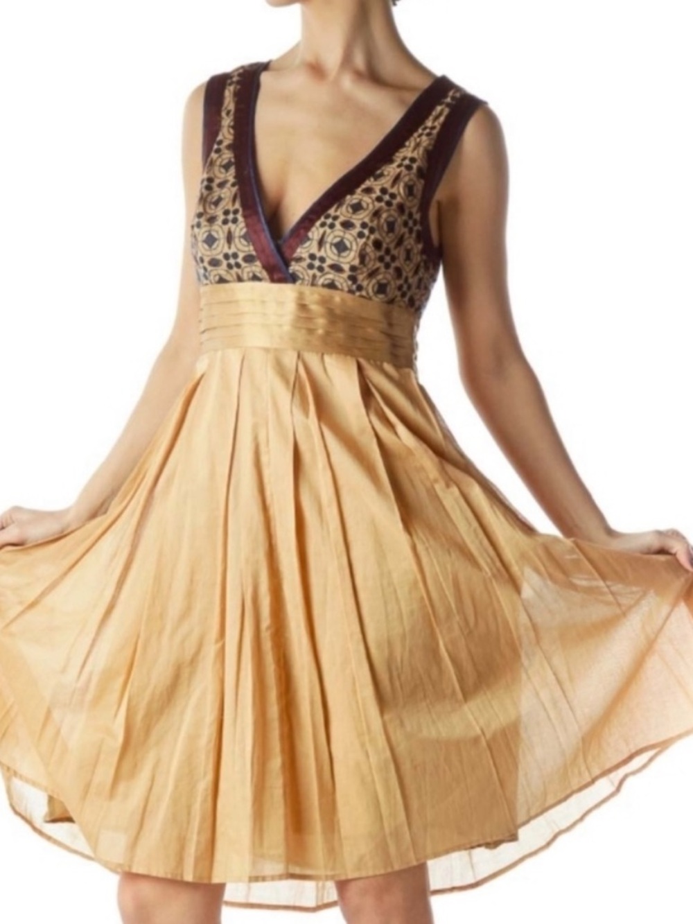Catherine Malandrino Silk Trim Embroidered Pleated Dress Size 4